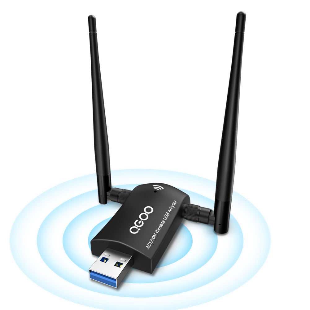 QGOO USB WiFi Adapter AC1200 - High Gain Dual Antenna 802.11ac/a/b/g/n for  Windows, Mac - Dual Band 2.4GHz/300Mbps 5GHz/867Mbps
